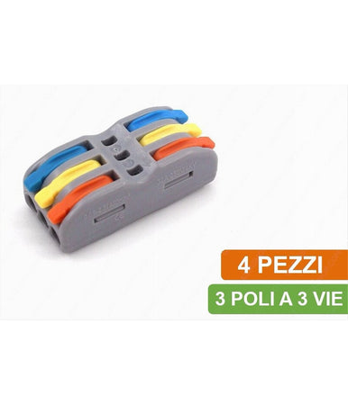 Confezione 4 Connettori Morsetto Di Collegamento Universale 3 Poli A 3vie Mo-3a3