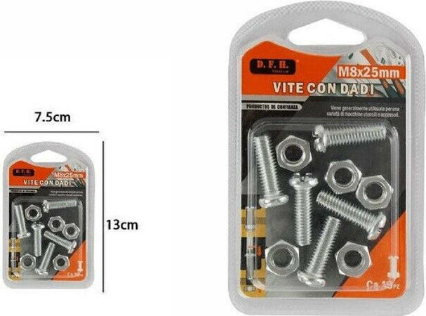 Confezione 5 Viti Vite Con Dadi M8 X 25 Mm Accessori Bricolage Minuteria Casa, arredamento e bricolage > Bricolage e fai da te > Minuteria Trade Shop italia - Napoli, Commerciovirtuoso.it