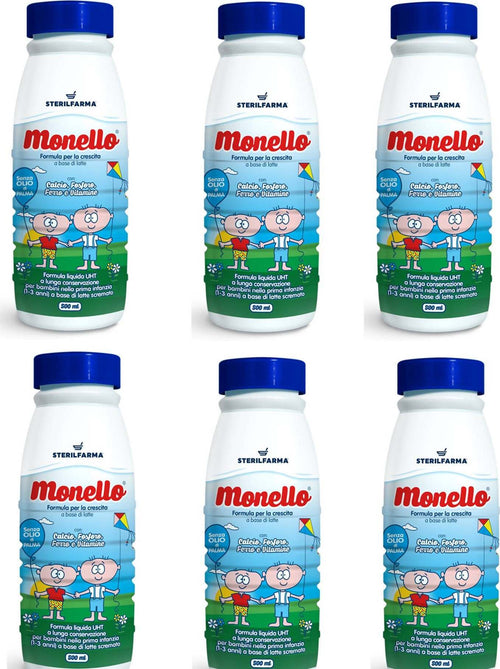 Confezione 6x Latte Sterilfarma Monello Latte Liquido 6x500ml Tappo Blu Gusto Corposo Con Crema Di Latte E Miele Prima infanzia/Allattamento e pappa/Svezzamento e pappine/Latte artificiale/Latte artificiale liquido Sanitaria Gioia del Bimbo - Villa San Giovanni, Commerciovirtuoso.it