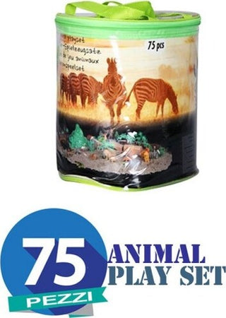 Confezione-75-Pz.-Animali-Per-Bambini-Sacchetto-Contenitore-Foresta-Playset