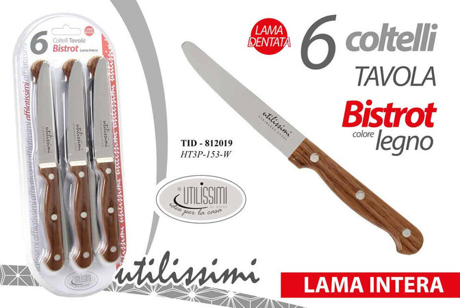 Confezione coltelli Tavola 6 pz. Acciaio Inox 6 Coltello Lama dentata acciaio inox 420 coltelli da tavola L'Orchidea - Siderno, Commerciovirtuoso.it