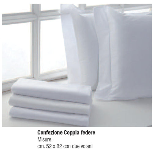 Coppia federe biancaluna bianchissimo con due volani, 52 x 82 cm in cotone