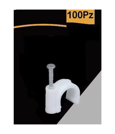 Confezione Da 100pz Fermacavo Ferma Cavi Da ø 7 Mm Colore Bianco Con Chiodo Fm-7
