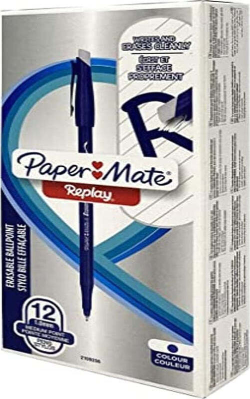 Confezione-da-12-Paper-Mate-Replay-Penna-a-Sfera-BLU-Cancellabile-Limited-Edition