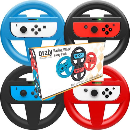 Confezione da 4 Orzly Volante Nintendo Switch per Telecomandi Joy-con Nintendo Switch colori 2 neri 1 rosso 1 azzurro