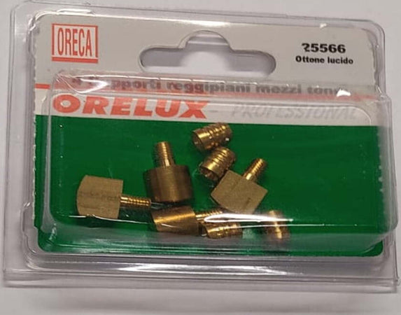 CONFEZIONE-DA-4-PEZZI---SUPPORTI-REGGIPIANI-FILETTATI-MEZZI-TONDI---PERNO-FILETTATO-M5---BUSSOLA-7MM---IN-OTTONE-LUCIDO