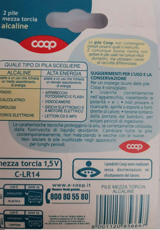 Confezione di 2 pile Mezza torcia alcalina Coop Elettronica/Pile e caricabatterie/Pile monouso Scontolo.net - Potenza, Commerciovirtuoso.it