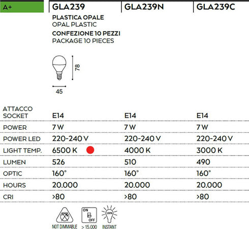 Confezione-Lampadina-Gea-Led-GLA239-7W-LED-E14-6500°K-160°-526LM-luce-freddissima-goccia-sfera-plastica-opale-interno