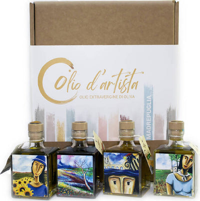 Confezione Natalizia Regalo Olio Extravergine di Oliva 100% Pugliese 4x 250ml Cad. Oli Aromatizzati Puglia Limone Timo Peperoncino e Coratina in purezza olio extravergine di oliva Madrepuglia - Andria, Commerciovirtuoso.it