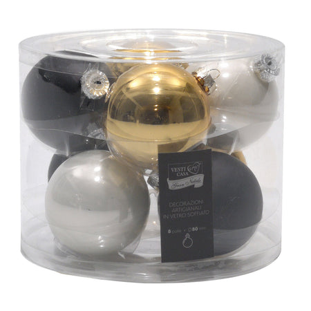 Palline in vetro "Mix Oro Nero Bianco" tinta unita per albero di Natale