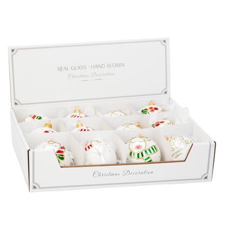 Palline per albero di Natale in vetro decorate colore bianco con glitter