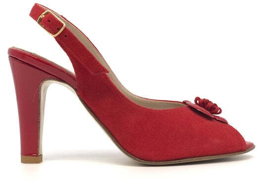 CONFORT Sandalo donna in camoscio rosso con fiore in vernice