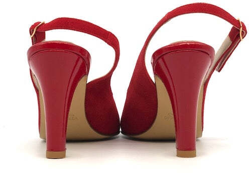 CONFORT Sandalo donna in camoscio rosso con fiore in vernice