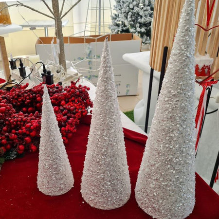 Set 3 Alberi a Cono con Glitter Bianco alberello natalizio da tavolo per interno