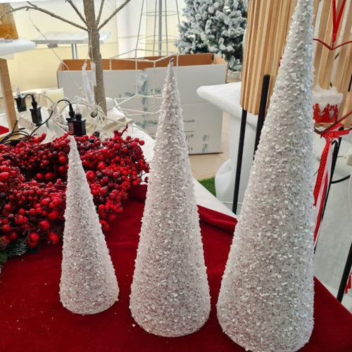 Set 3 Alberi a Cono con Glitter Bianco alberello natalizio da tavolo per interno
