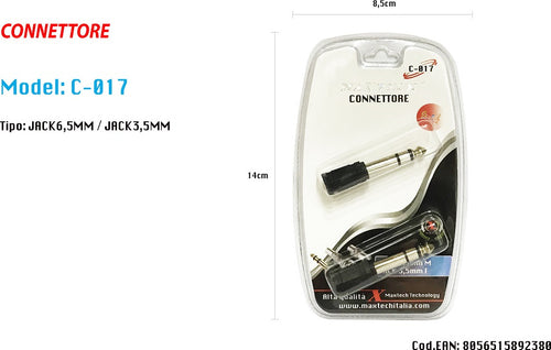 Connettore 3.5mm Spinotto Femmina A 6.5mm Jack Maschio Audio Adattatore Maxtech C-017 Elettronica e telefonia > Accessori Audio e Video > Cavi Audio e Video Trade Shop italia - Napoli, Commerciovirtuoso.it