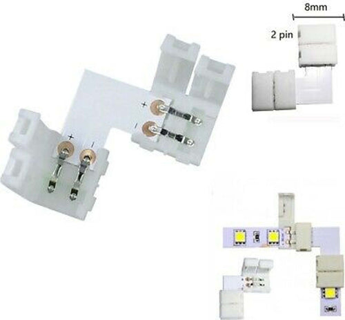 CONNETTORE A CLIP 2 PIN PER STRIP LED 12V ANGOLO A 90° GRADI CURVA A FORMA L  Trade Shop italia - Napoli, Commerciovirtuoso.it