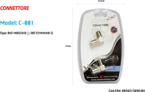 Connettore Adattatore Angolo 90? Maschio-femmina Antenna Satellitare Tv Maxtech C-001 Elettronica e telefonia > Accessori Audio e Video > Adattatori Video Trade Shop italia - Napoli, Commerciovirtuoso.it