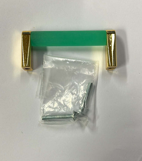 CONNEX---MANIGLIA-IN-VETRO-VERDE-CON-ANGOLARI-ORO-INTERASSE-64MM
