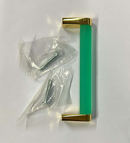 CONNEX---MANIGLIA-IN-VETRO-VERDE-CON-ANGOLARI-ORO-INTERASSE-96MM
