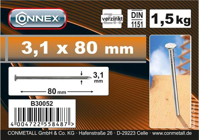 CONNEX-MASIDEF---1,5KG-CHIODI-TESTE-PIANA-IN-SECCHIELLO-3,1x80-mm