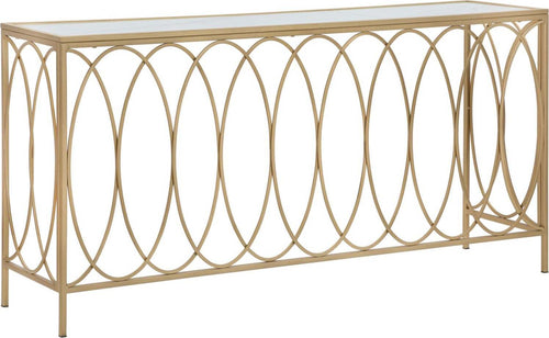 Console-struttura-in-metallo-color-oro-e-crema-ripiano-in-vetro-per-interni