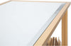 Console-struttura-in-metallo-con-fiori-decorativi-ripiano-in-vetro-per-interni