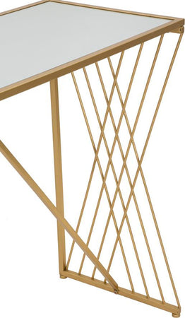 Console-struttura-in-metallo-e-legno-MDF-con-ripiano-in-vetro-per-interni