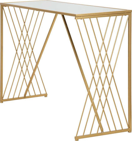 Console-struttura-in-metallo-e-legno-MDF-con-ripiano-in-vetro-per-interni