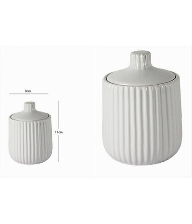 Contenitore Porta Cotton Fioc Decoro Plissè Bianco Rotondo Organizer Bagno 10329