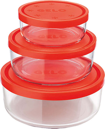 CONTENITORE-TONDO-IN-VETRO-SET-'GELO-BOX'-coperchio-plastica-rossa-Bormioli