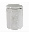 Contenitore Tondo Porta Cotton Fioc Bianco Decorato Organizer Arredo Bagno 10342