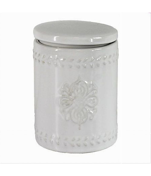 Contenitore Tondo Porta Cotton Fioc Bianco Decorato Organizer Arredo Bagno 10342