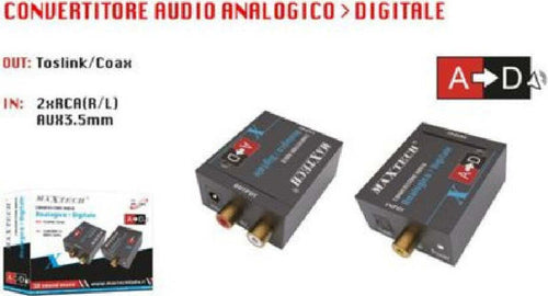 Convertitore Audio Da Analogico R/l A Digitale Coassiale Toslink Maxtech Dk-202 Elettronica e telefonia > Accessori Audio e Video > Adattatori Video Trade Shop italia - Napoli, Commerciovirtuoso.it