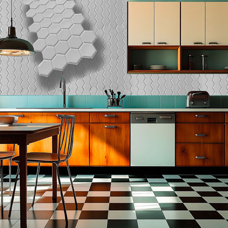 pacchi da 10 o 20 Pannelli 3D Rivestimento a parete in PVC effetto CERAMICHE ESAGONALI 96x48cm Realistici, isolanti - Eternal Parquet