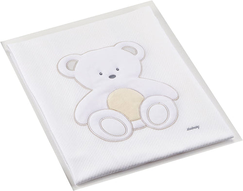 Copertina Piquet Lettino Ricamata Italbaby Peluche Bianco