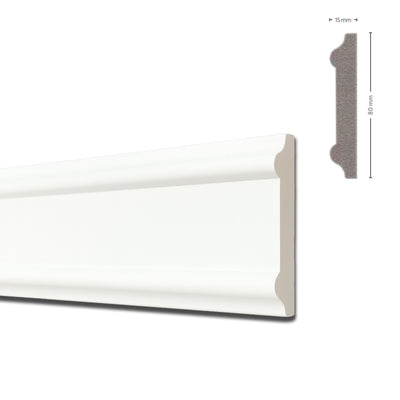 *STOCK FOLLI* Profilo a soffitto o boiserie in Polimeri Bianco RAL 9016 verniciabile 80X15mm (Prezzo al metro)