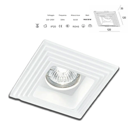 *STOCK* Portafaretto In Gesso Ceramico spirale 120x120mm 35W GU10 IP20