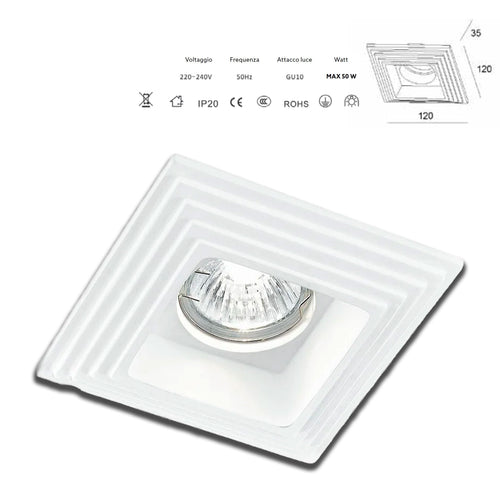 *STOCK* Portafaretto In Gesso Ceramico spirale 120x120mm 35W GU10 IP20