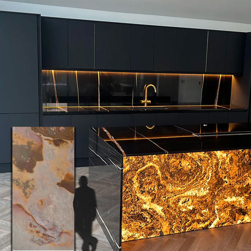 pannello rivoluzionario di Rivestimento interno-esterno in VERA PIETRA RETROILLUMINABILE flessibile 280x122x0,3cm LAGO