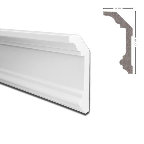 *STOCK FOLLI* Profilo a soffitto in Polimeri Bianco RAL 9016 verniciabile 100X47mm (Prezzo al metro)