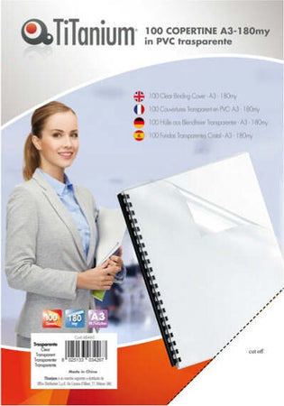 Copertine rilegatura - A3 - 180 micron - PVC - neutro trasparente - Titanium - scatola 100 pezzi Cancelleria e prodotti per ufficio/Elettronica per ufficio/Rilegatrici e accessori/Copertine per rilegatrici Eurocartuccia - Pavullo, Commerciovirtuoso.it