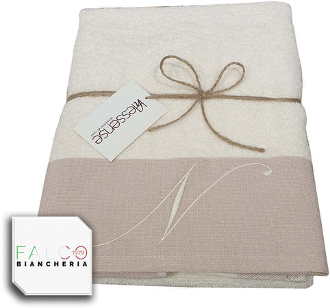Coppia Asciugamano in Spugna Con Lettera Ricamata Beige/Panna dalla A alla Z