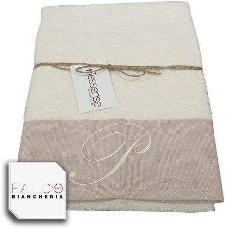 Coppia Asciugamano in Spugna Con Lettera Ricamata Beige/Panna dalla A alla Z