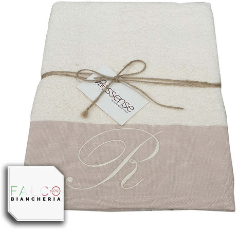Coppia Asciugamano in Spugna Con Lettera Ricamata Beige/Panna dalla A alla Z