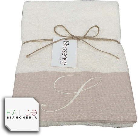 Coppia Asciugamano in Spugna Con Lettera Ricamata Beige/Panna dalla A alla Z