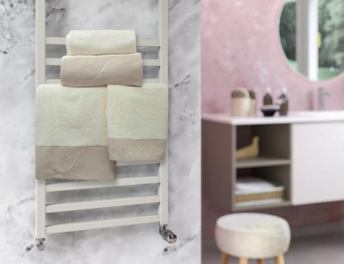 Coppia Asciugamano in Spugna Con Lettera Ricamata Beige/Panna dalla A alla Z