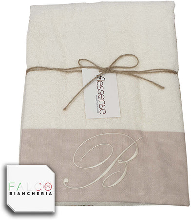 Coppia Asciugamano in Spugna Con Lettera Ricamata Beige/Panna dalla A alla Z