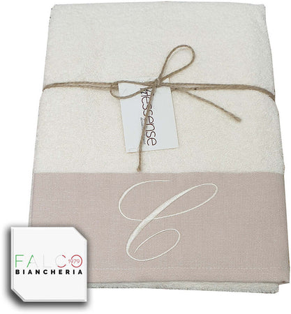 Coppia Asciugamano in Spugna Con Lettera Ricamata Beige/Panna dalla A alla Z
