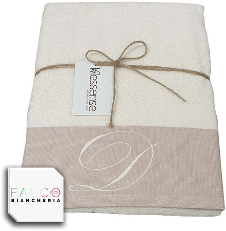 Coppia Asciugamano in Spugna Con Lettera Ricamata Beige/Panna dalla A alla Z